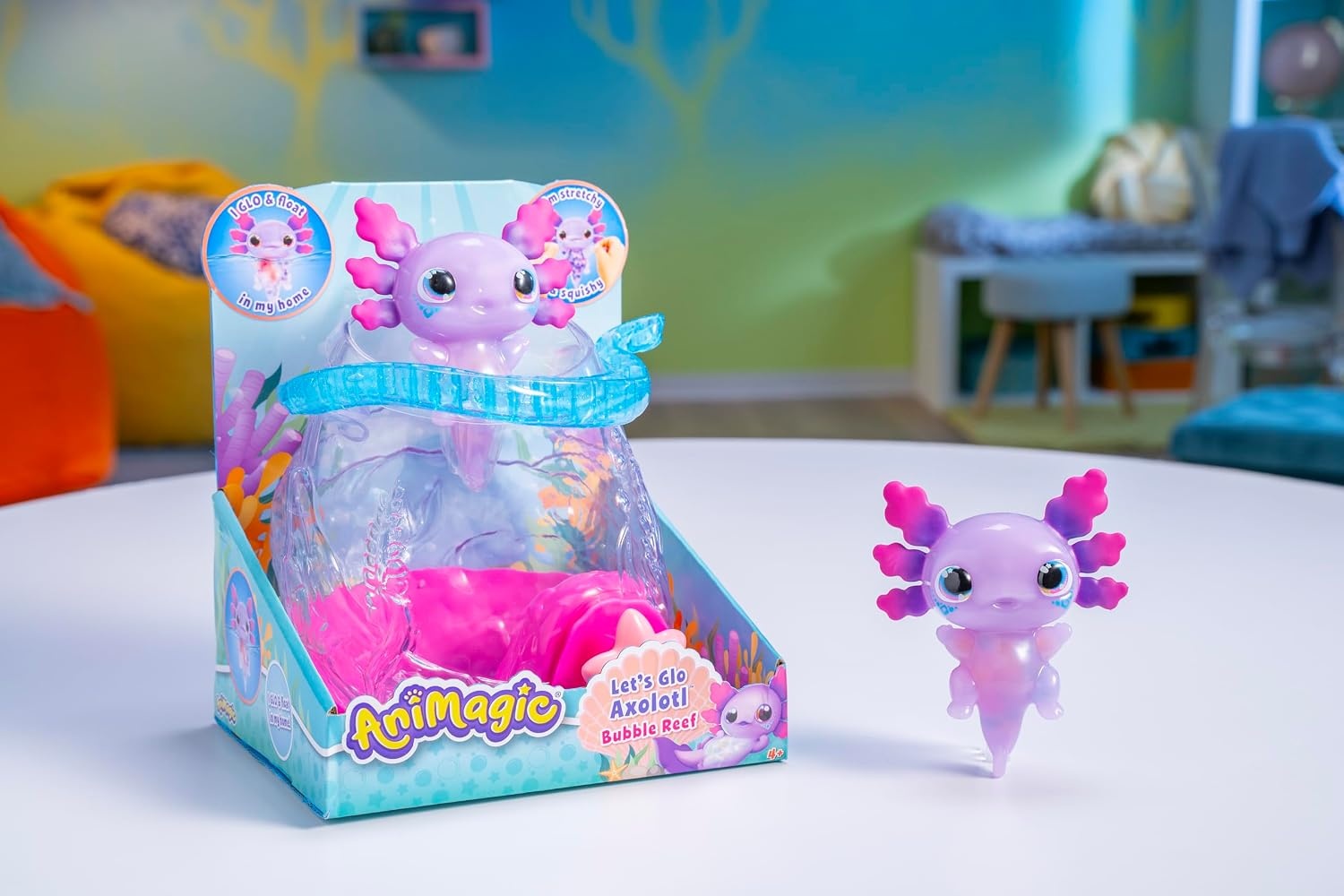 image:imageAnimagic Lets Glo Axolotl Bubble Reef Squishy Water Toy Floats and Glows Ages 4